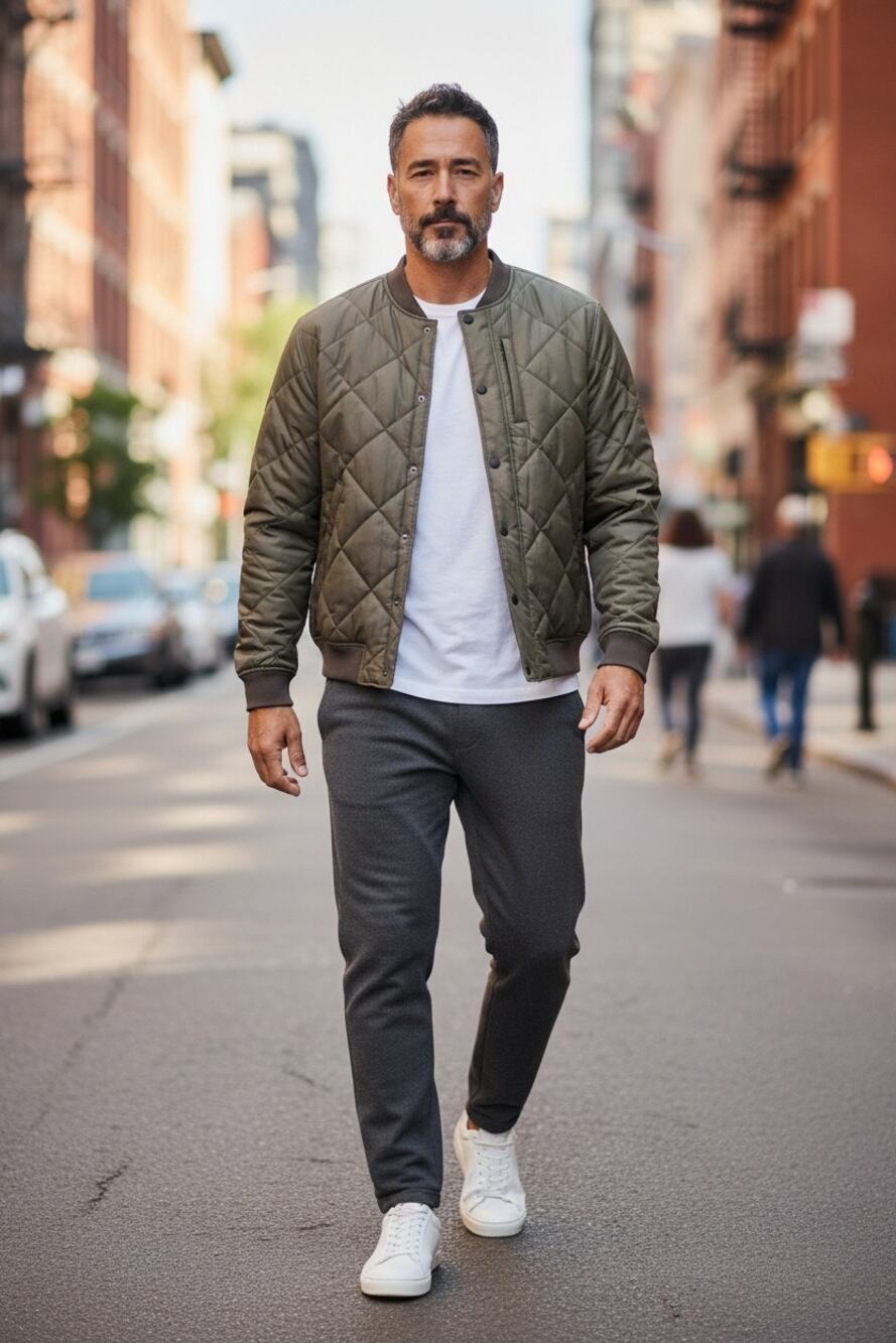 Banana Republic Men's Quilted Bomber Jacket Olive Green Size: Large